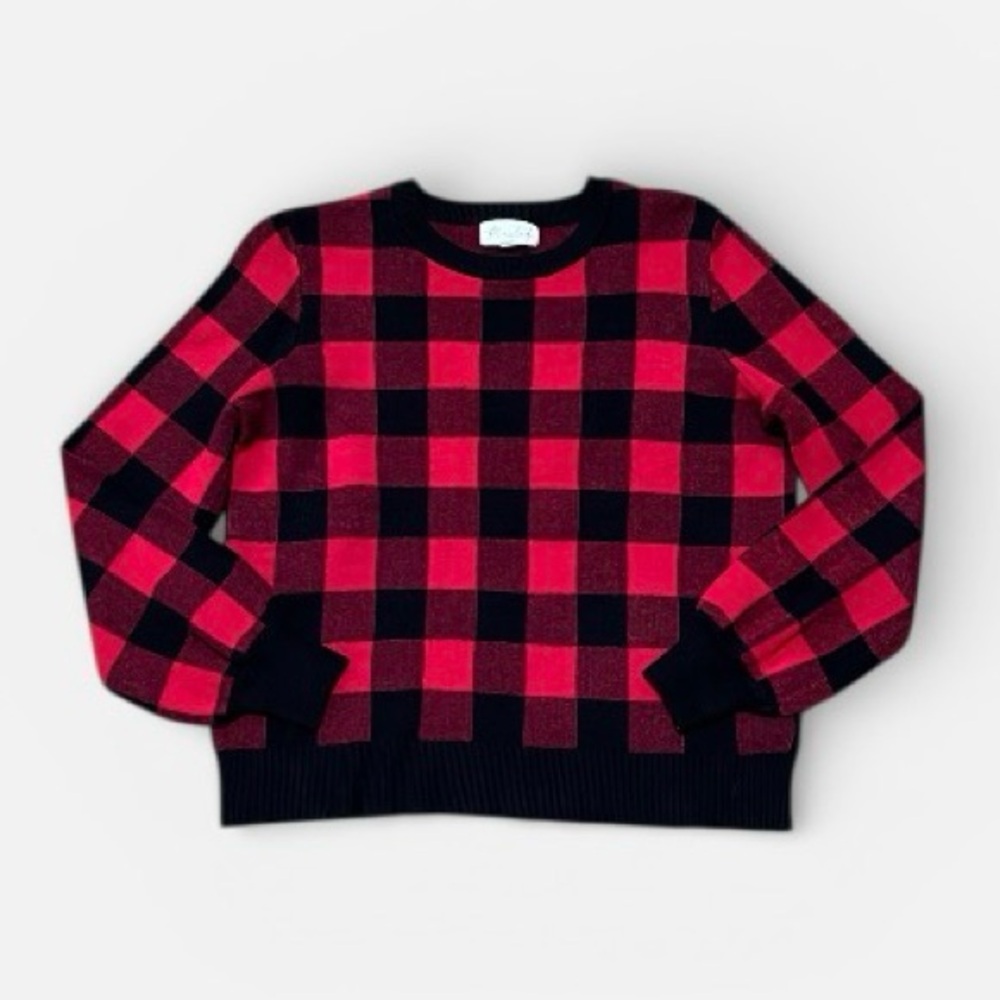 Marled Buffalo Plaid Knit Pullover in Red/Black Size Medium